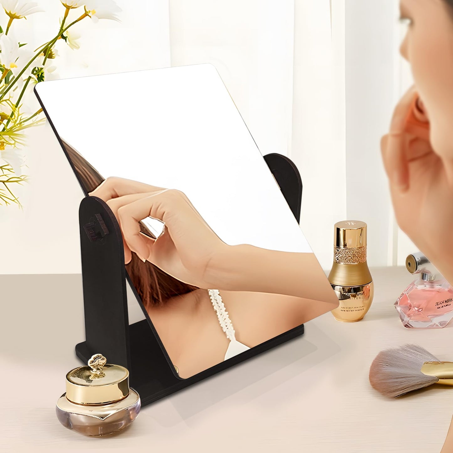 pigpigboss Black Cat Diamond Painting Rotate Mirror Kit, 5D DIY Crystal Drill Moon Cat Diamond Art Dots Makeup Mirror for Adult Beginner Home Office Desktop Decor