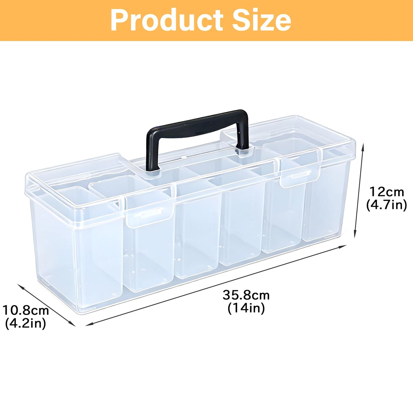 Mowhut Tool Box Organizer, Clear Plastic Small Tool Box With 6 Removable Bins, Portable Hardware Storage Case for Garage Repairs, Screw Sorting, Craft Supplies With Carry Handle