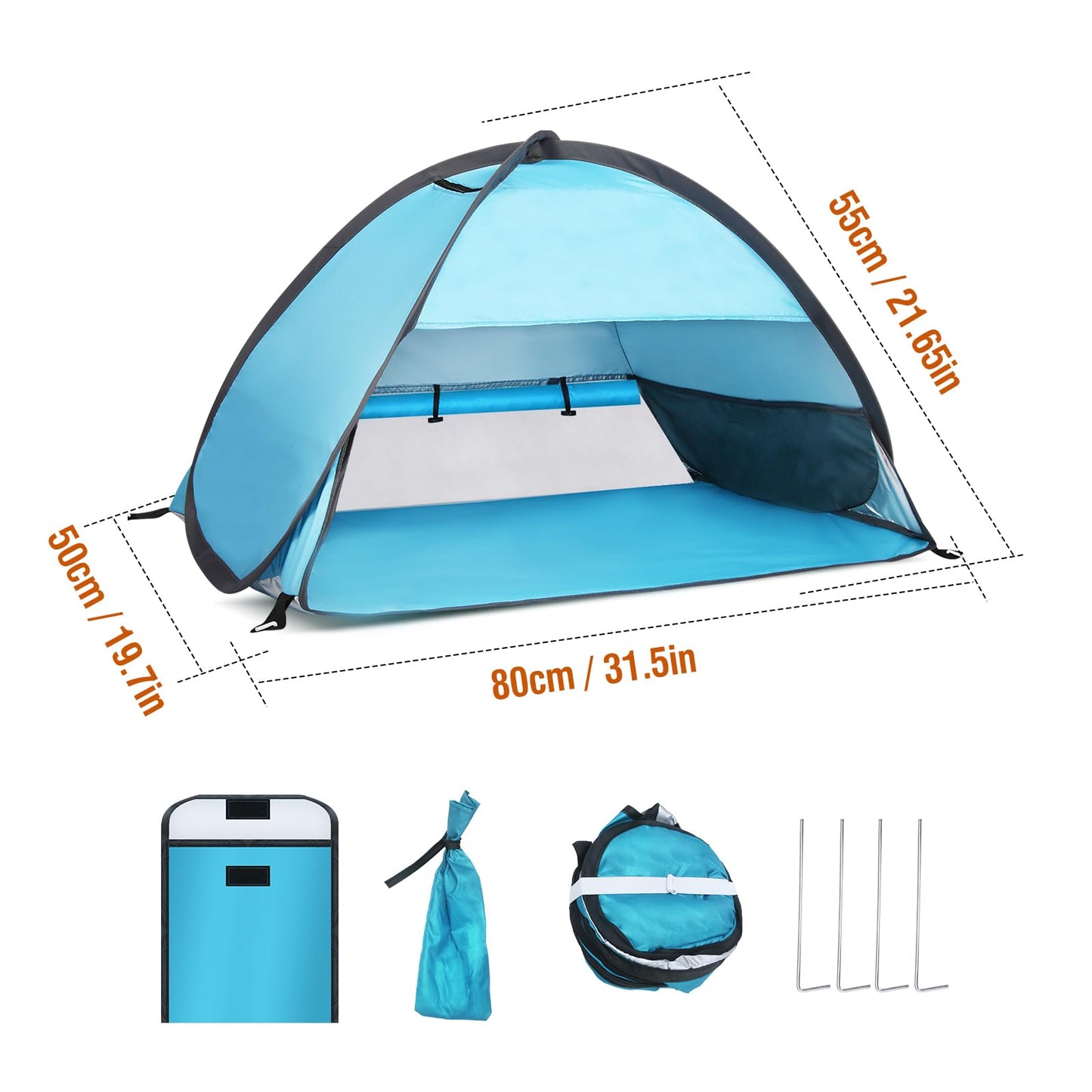 Pop Up Dog Beach Tent, Mini Head Shelters, Small Dog Beach Sun Shelters, Waterproof and Breathable Mobile Phone Stand with Tent Nails, 80cm