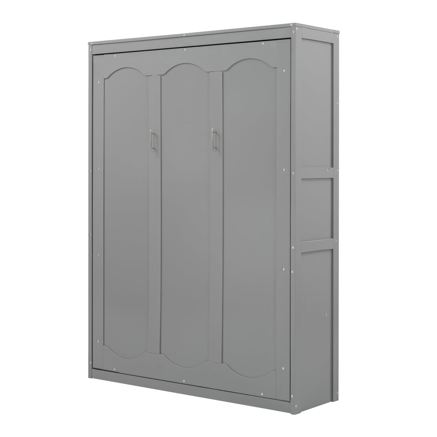 Merax Full Size Wood Modern Murphy Bed, Wall Bed with Shelves, Foldable Platform Bed Folded into Cabinet, Space-Saving Design Bed for Guest Room, Home and Office, Grey