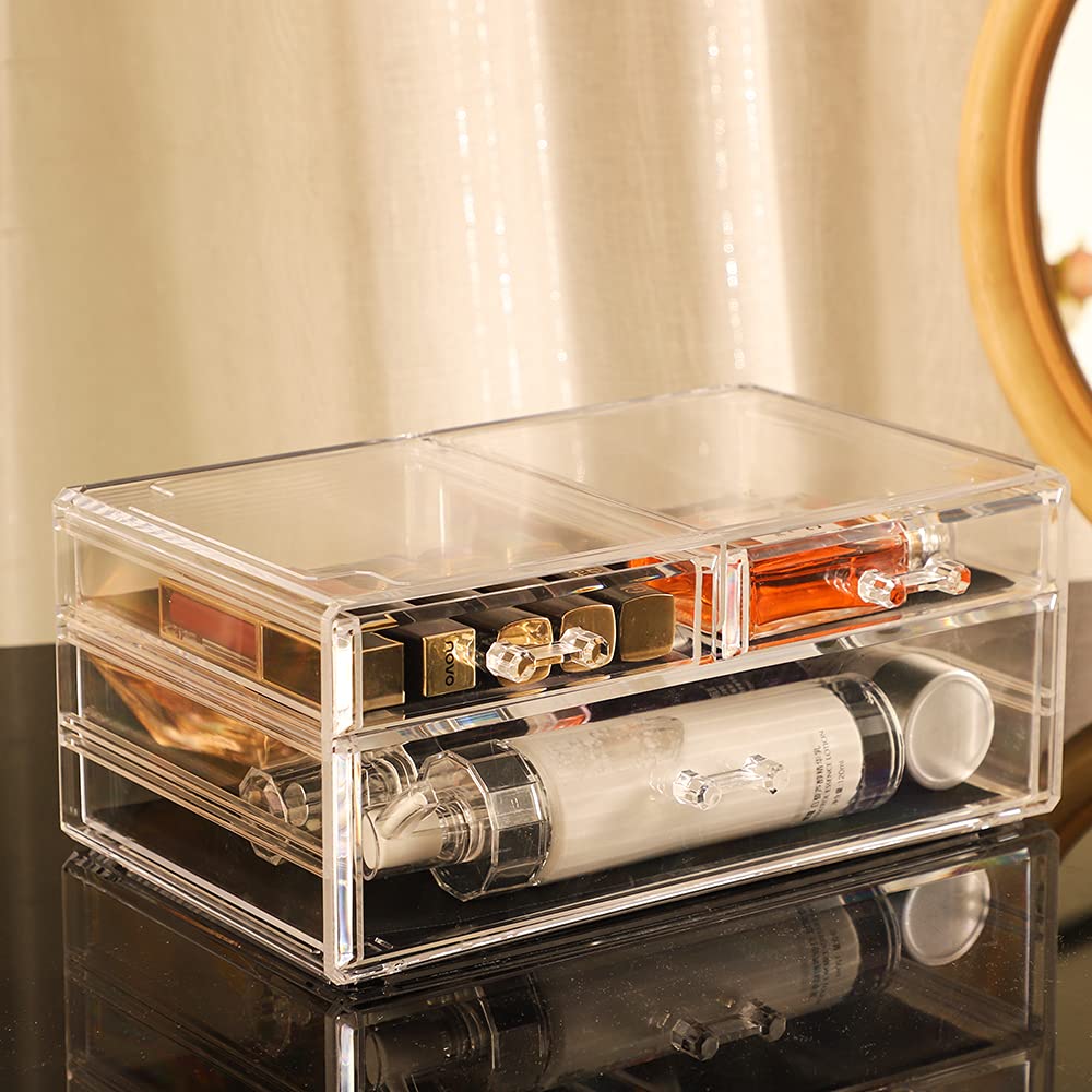 Cq acrylic Clear Storage Drawers,Stackable Make up Organizers And Storage For Vanity Countertop,Large 3 Drawers Plastic Shelf Organizer Bins for Make up,Medicine,Craft,Pen,Beauty Supplies,Pack of 1
