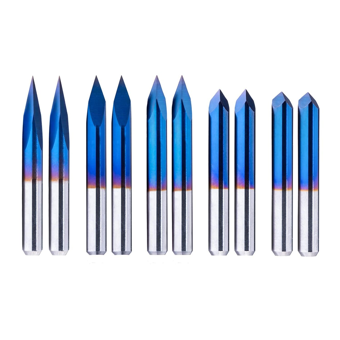FoxAlien 20/30/45/60/90deg 0.1mm Triangular CNC Router Bits Set, 1/8" Shank Engraving Carving V-Bit with Nano Blue Coating Sharp Pyramid Bits for Acrylic Wood MDF Aluminum Lettering Sign Making