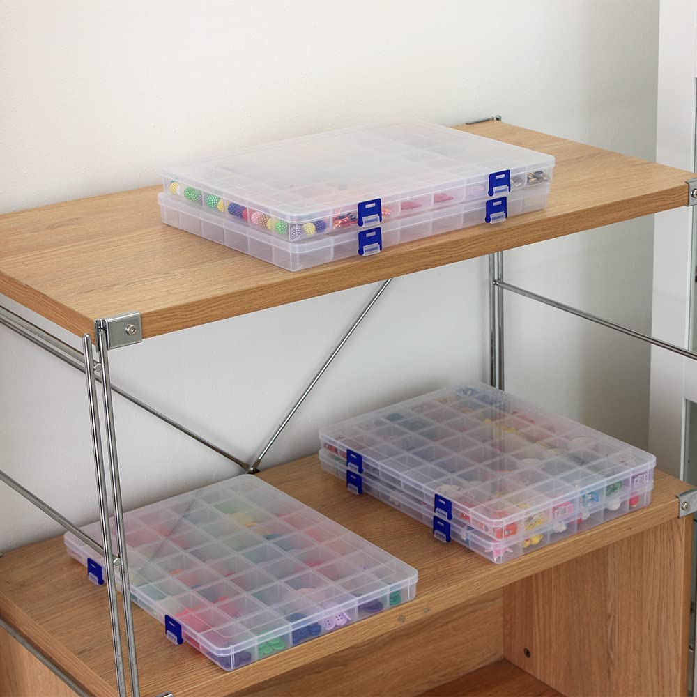 BangQiao 2 Pack Fixed 48 Grids Clear Plastic Divider Storage Box, Transparent Organizer Container Case for Bead, Button, Jewelry, Diamond, Craft, Small Parts, Sewing Kit,DIY Accessories