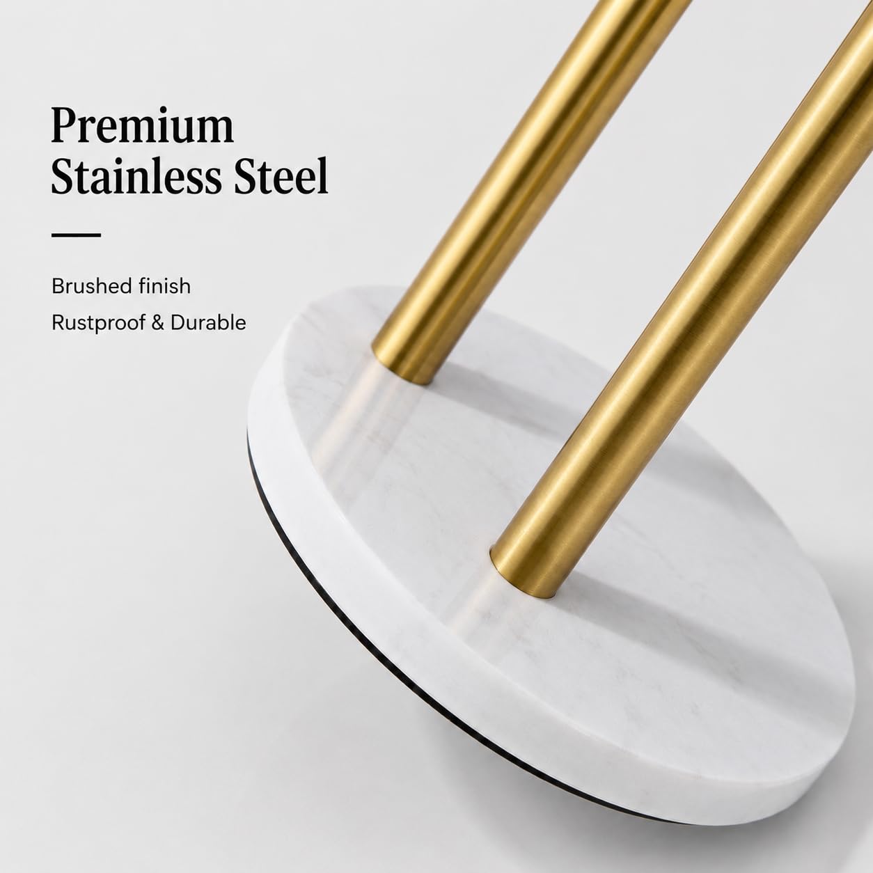 Brushed Gold Paper Towel Holder,Stainless Steel Paper Towel Holder for Kitchen Roll Organize, Standard or Jumbo-Sized Roll Paper, Countertop Roll Dispenser with Marble Base