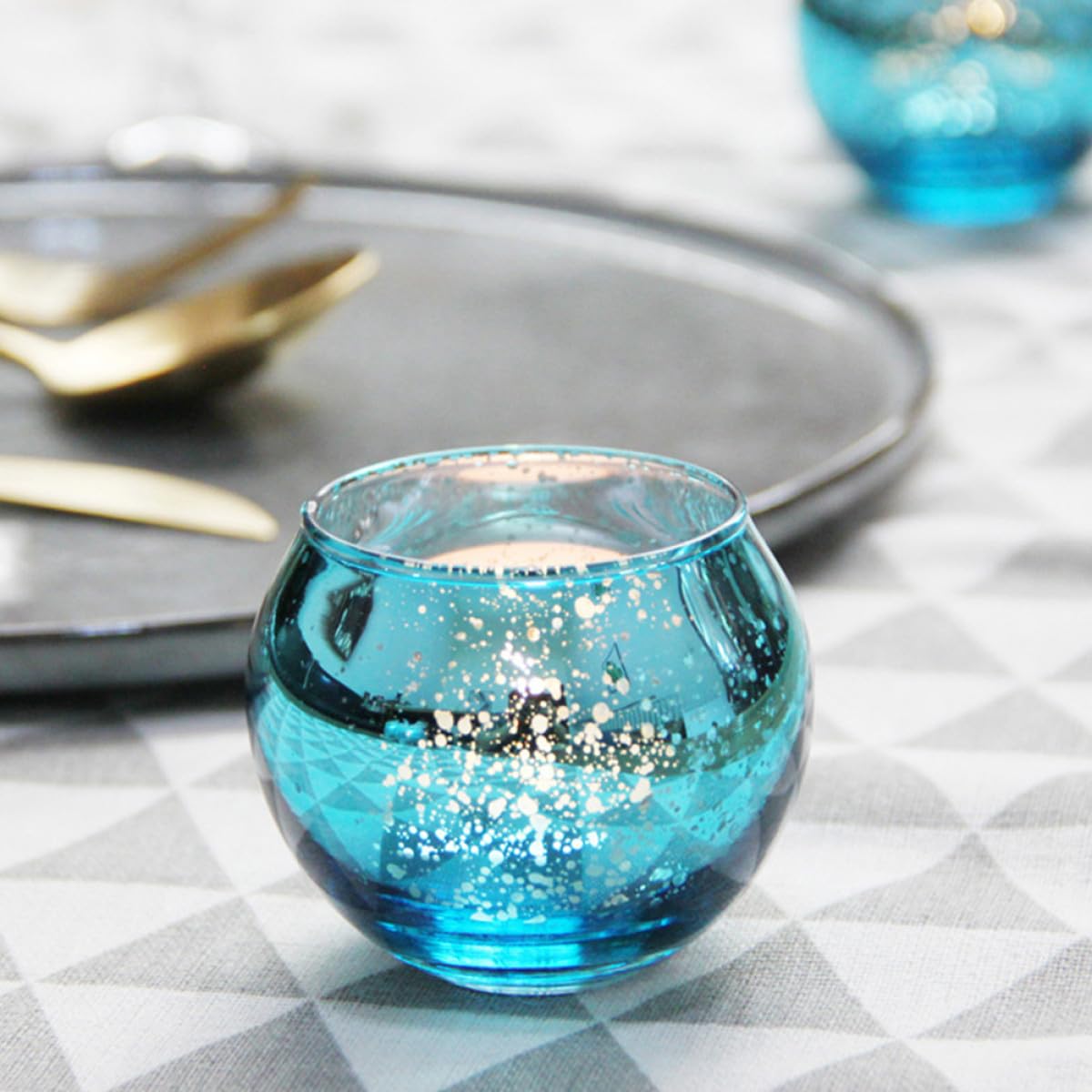 DECORNIJIA 12pcs Decorative Glass Candle Holder Set Round Votive Candle Cups for Home Table Centerpiece Wedding Party Décor