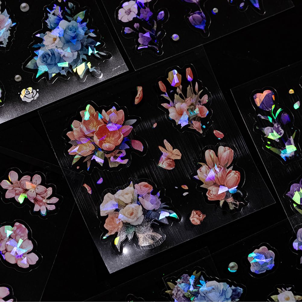 MAFELOE PET Scrapbook Stickers, 100 Sheets of Box Set, Aesthetic Deco Journaling Supplies for Junk Bullet Album Calendars Diary Planner- Flower& Butterfly Series