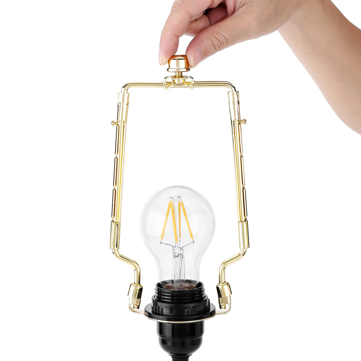 Mornajina 7 8 9 10 inch Lamp Shade Harp Holder, Adjustable Lamp Harps and Finals, Fit both Standard Lamp Rod and E26 E27 Light Base UNO Fitter Adapter Converter Finial Set (Gold)