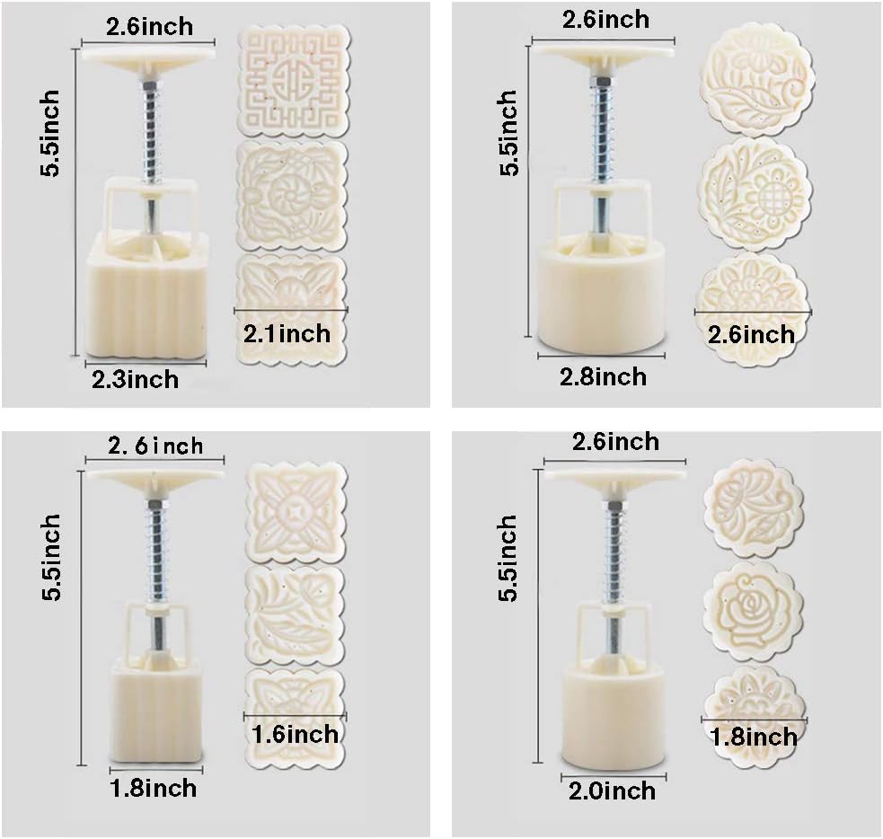 Mooncake Mold Press with 12 Flower Patterns, DIY Hand Press Pastry Tool for Mid Autumn Festival (50g+100g)
