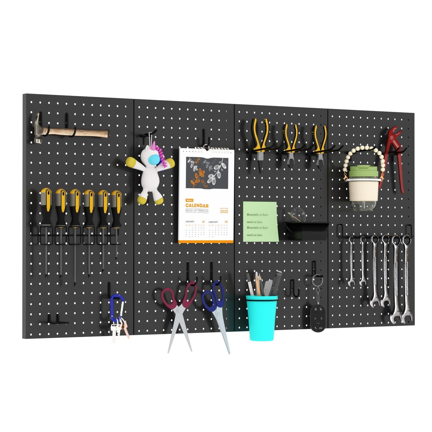 HUZJIEHUI 4 PCS - 12" W x 24" H x 0.78" D Metal Pegboard Wall Organizer, Compatible with All 1/8" and 1/4" Hooks, Suitable for Wall Home, Garage Tool Storage, Office Organization, Craft Room, Kitchen