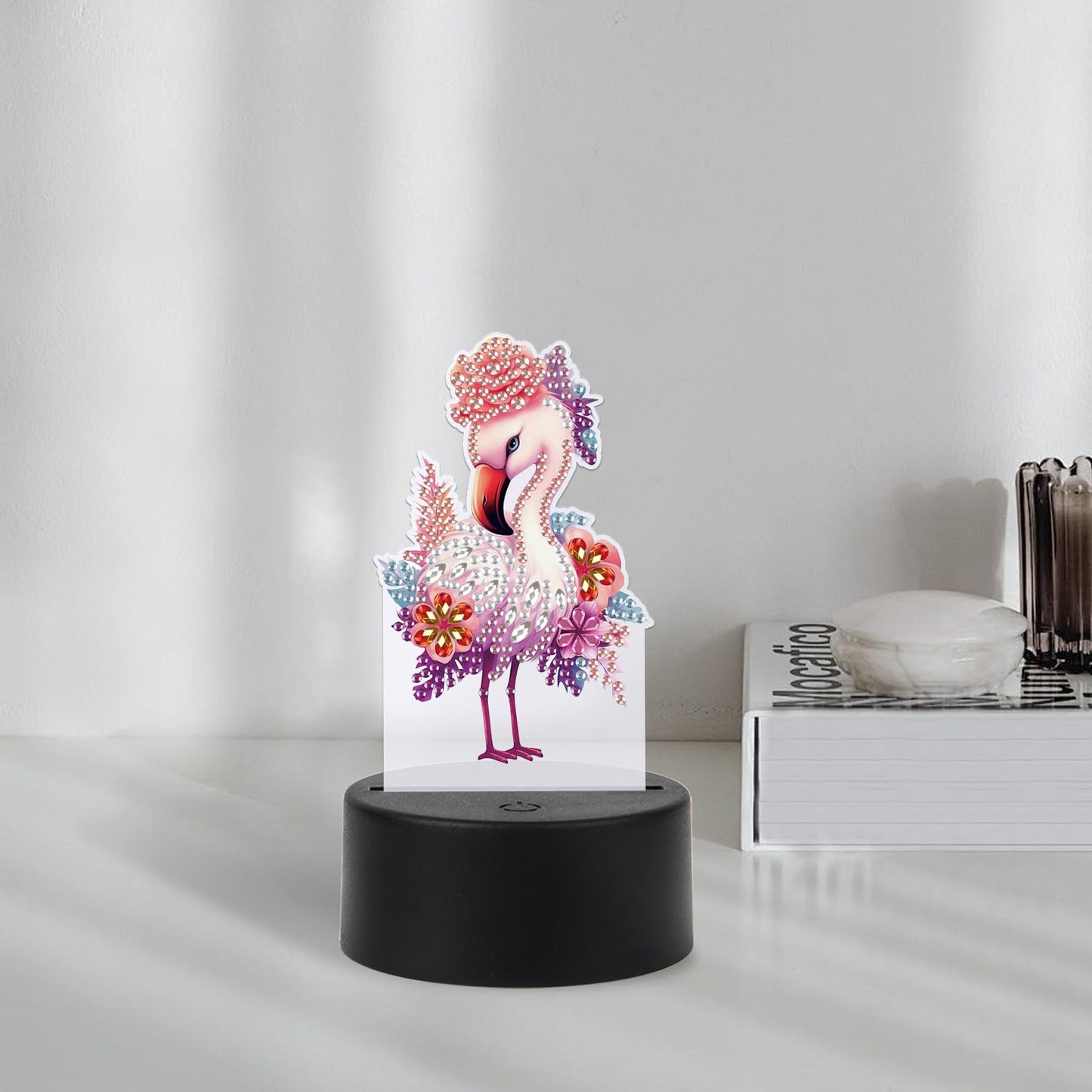 JISHSHAY Diamond Painting Night Light Diamond Art Table Lamps Gem Art LED Lights Gem Painting Desk Lamp Mosaic Kits for Adults DIY Kits for Adults Paint by Numbers with Special Drills Flamingo