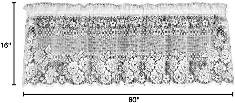Heritage Lace Victorian Rose Valance, 60-Inch Wide by 16-Inch Drop, White