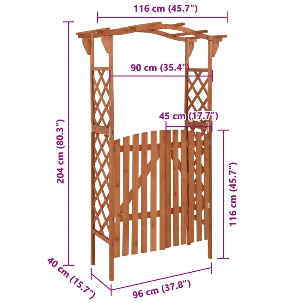 Fregramei Wooden Pergola with Gate, Outdoor Climbing Plants Garden Arbor for Lawn, Poolside, Backyard, Patio, Terrace, 45.7"x15.7"x80.3" Solid Firwood,-253
