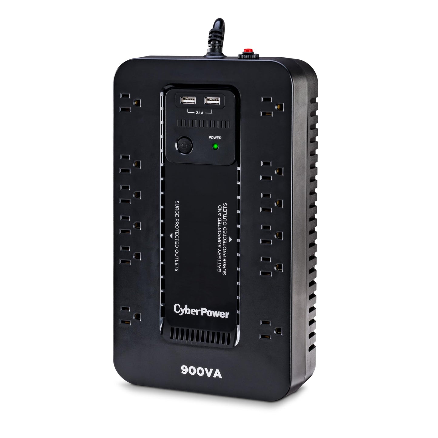 CyberPower ST900U Standby UPS System, 900VA/500W, 12 Outlets, 2 USB Charging Ports, Compact, Black