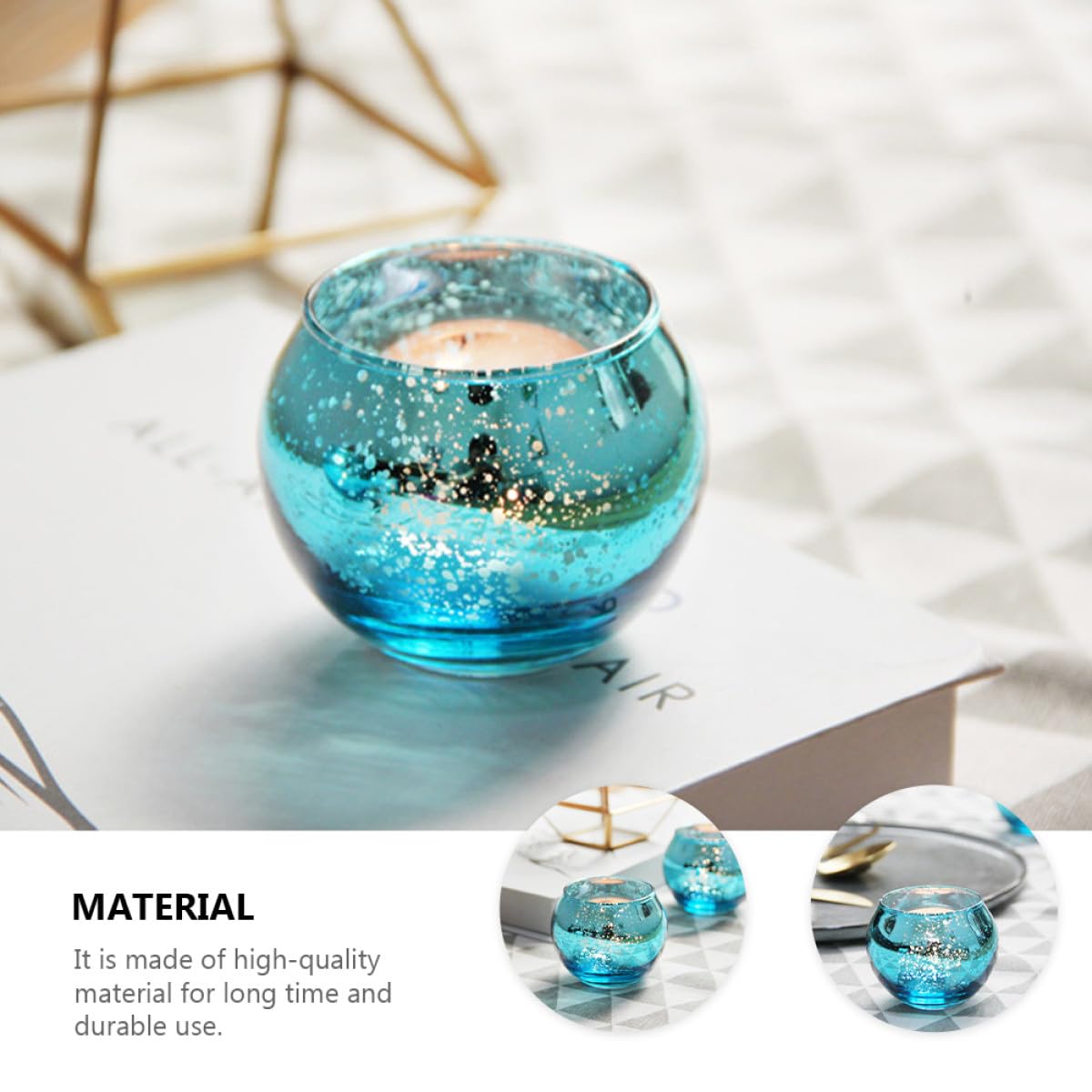 MUCKLILY 12pcs Blue Patterned Glass Candleholder Set Small Round Votive Candle Cups Decorative Hollow Candle Holders for Residential and Hospitality Table Décor