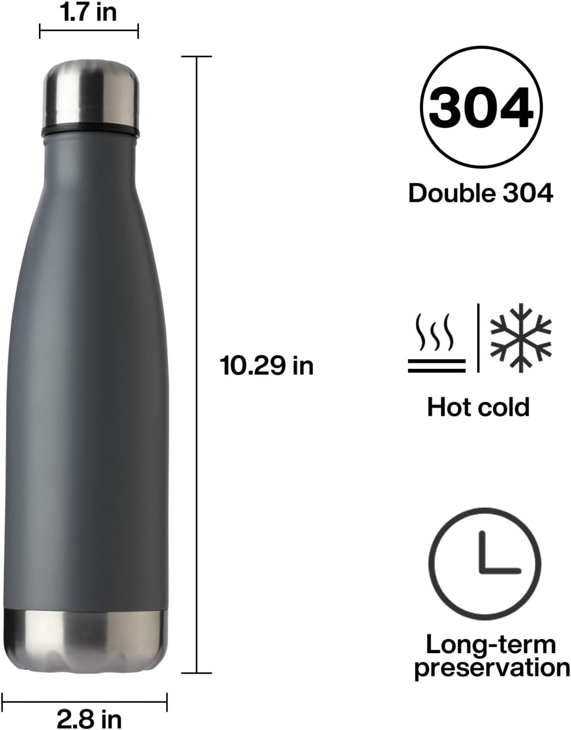 MEWAY 17oz Sport Water Bottle - Vacuum Insulated Stainless Steel, Leak-Proof Double Wall Cola Shape (Cold Gray, 1 Pack)