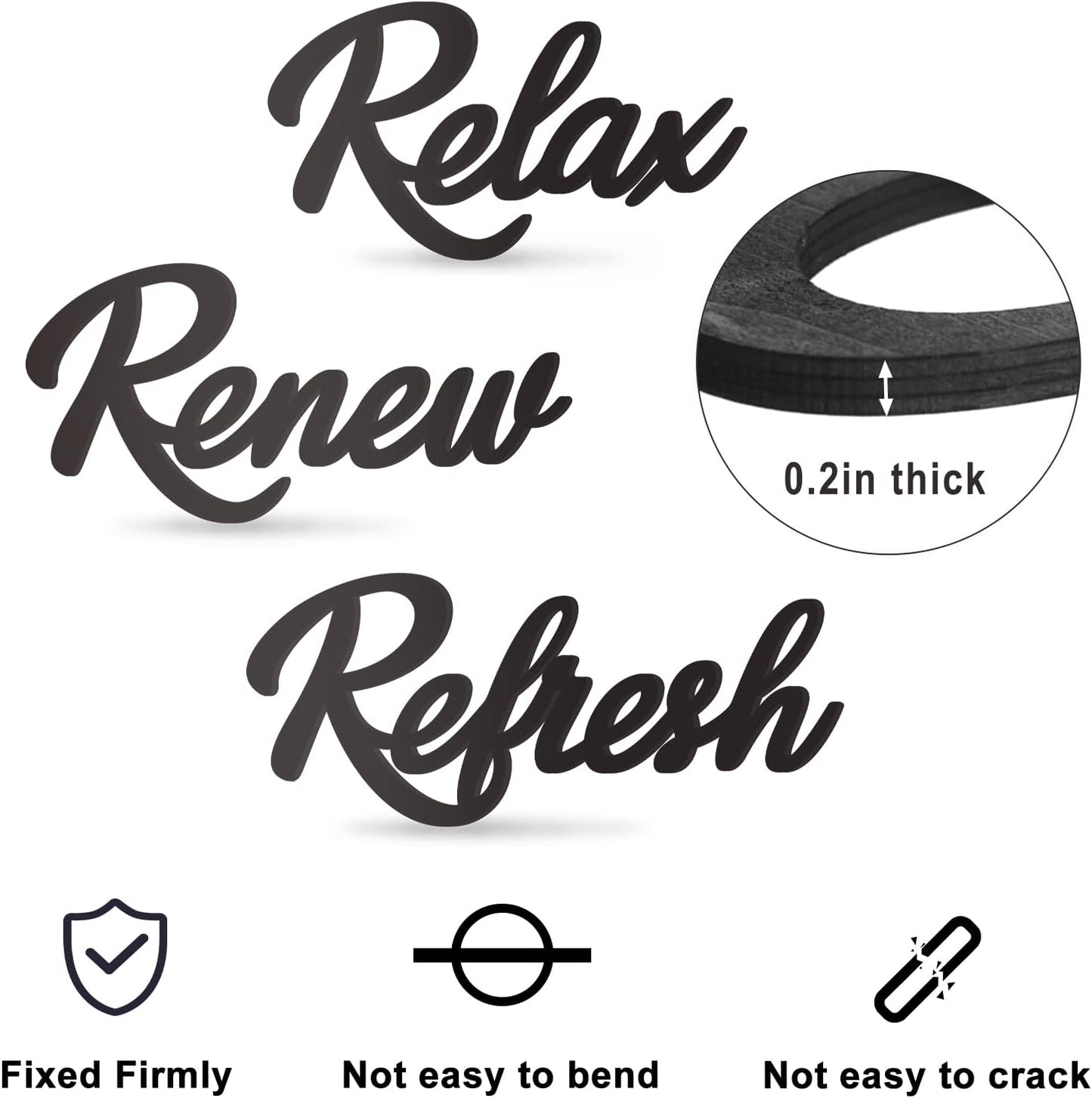 Skiennix Black Wooden Bathroom Sign - 3-Piece Wall Art Set for Farmhouse Decor | Relax, Renew, Refresh