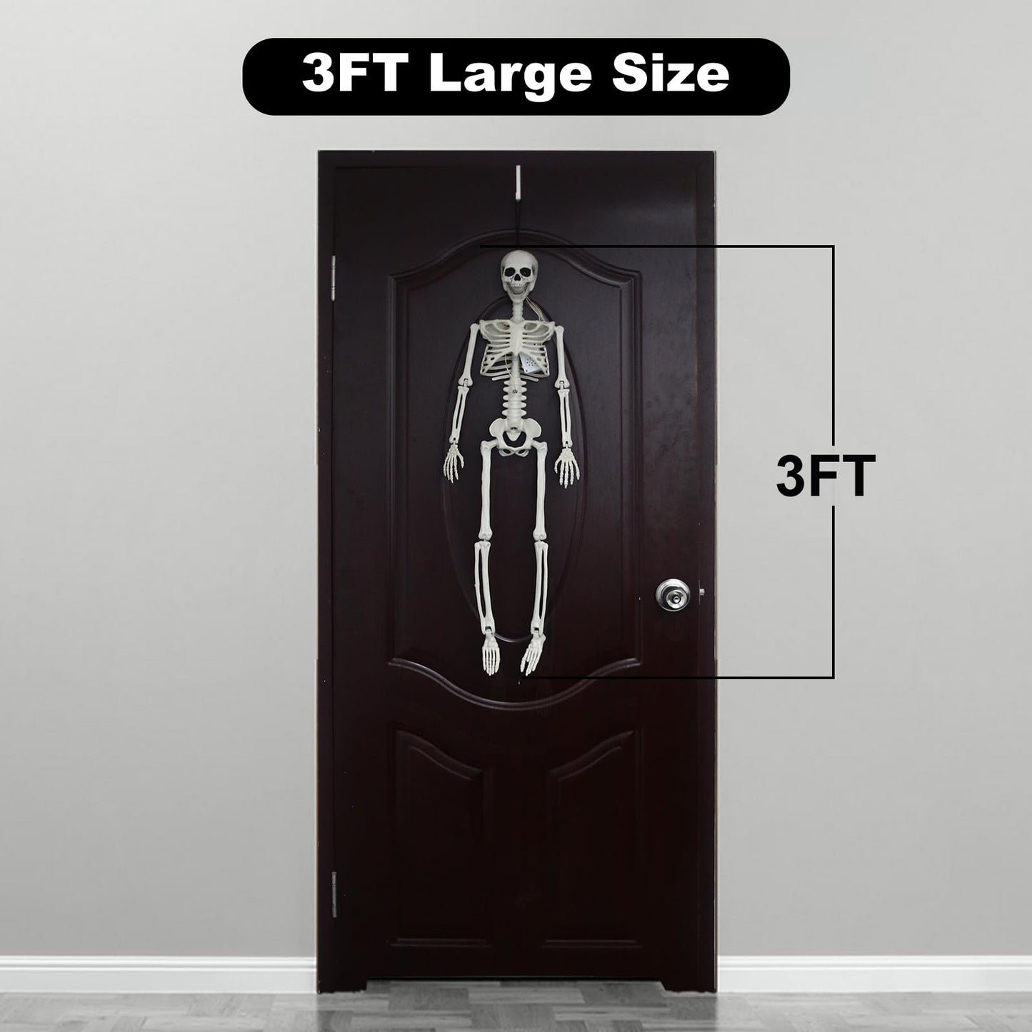 DUNCHATY Halloween Hanging Posable Skeleton - 3FT Prop Skull with LED Glowing Eyes and Creepy Shrilling Sound - Sound Activated Outdoor Halloween Decorations Skeleton Decoration