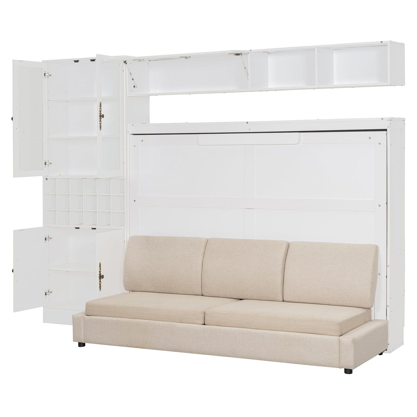 Merax Full Size Murphy Bed Wall Bed with Sofa and Storage, Hydraulic Mechanism Folding Bed with Shelves & USB Ports, Space Saving Furniture for Small Apartment, White