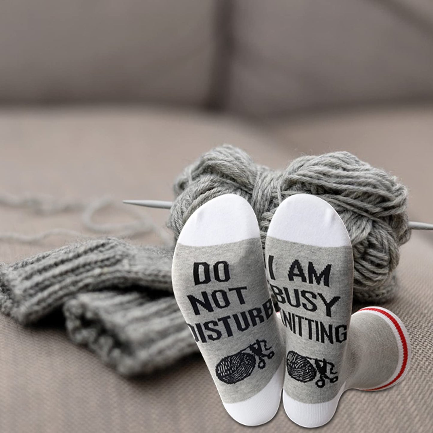 JXGZSO Do Not Disturb I Am Busy Knitting Novelty Socks - Funny Gift for Mom, Grandma, Knitting Lovers
