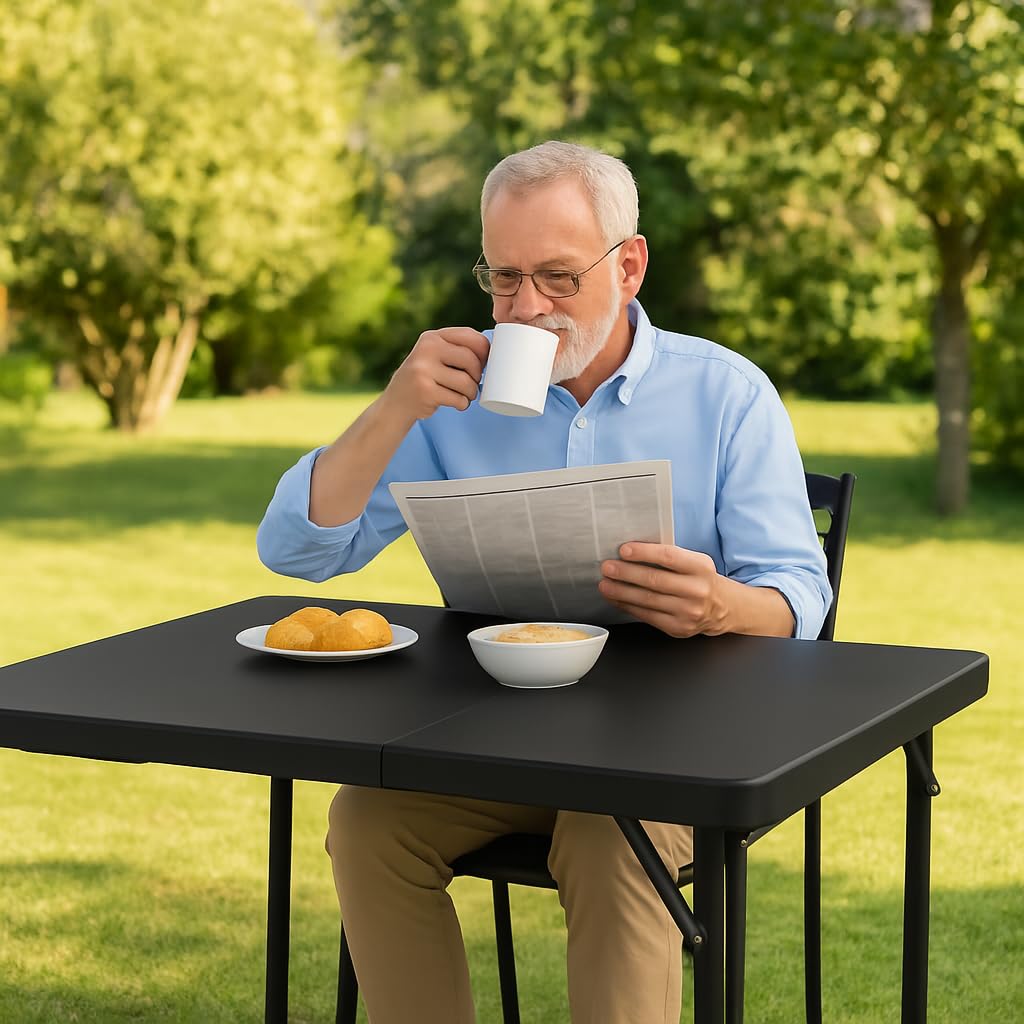 BTEXPERT 34" Folding Table, Portable Square Card Table Collapsible Legs Carrying Handle, Plastic Tables for Indoor Outdoor Home Camping Picnic, Party Board Games Nights Gatherings White Set of 10