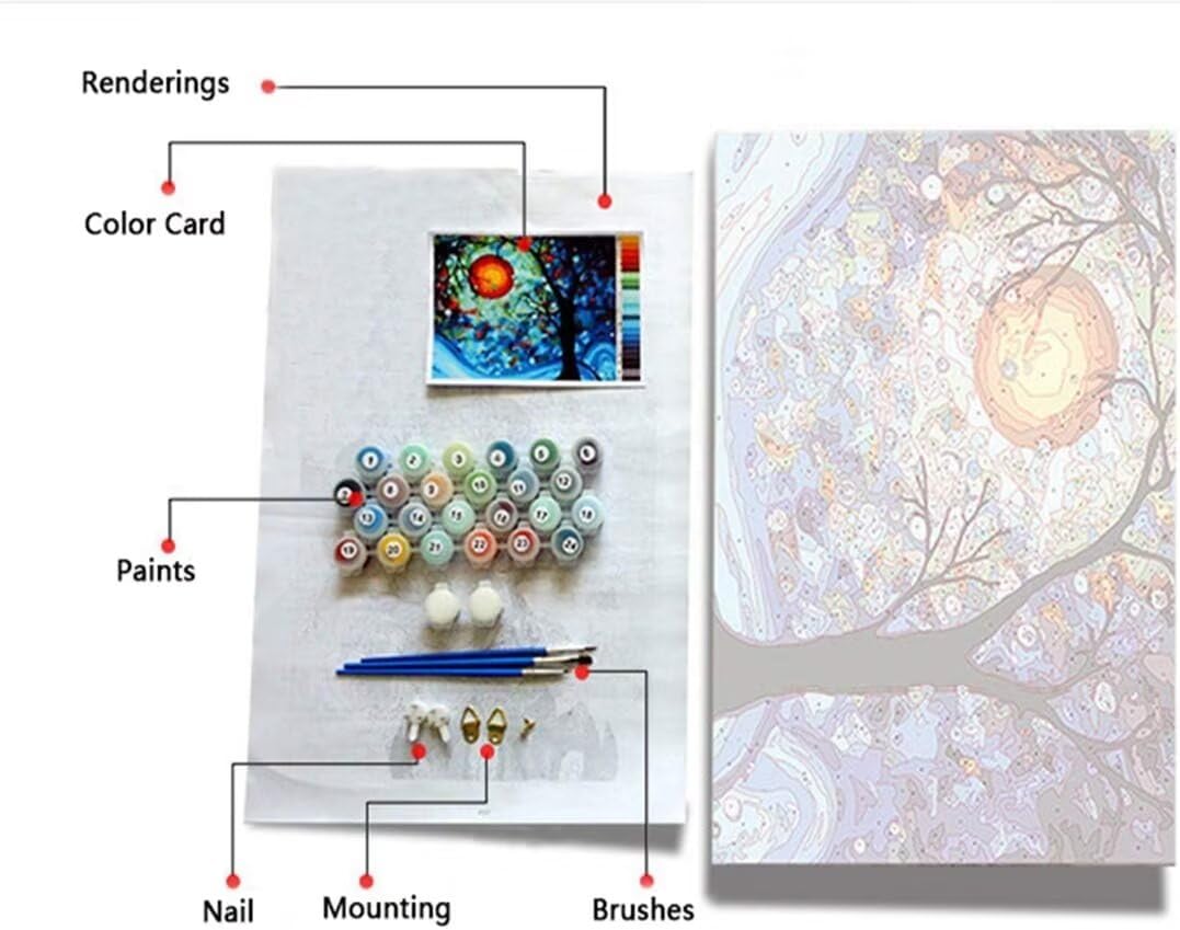 American Style Towns Paint by Numbers for Adults American Town Landscape DIY Paint by Numbers Acrylic Paint Canvas Vintage Classic Cars Dog Painting Kits Leisurely Vacation Art 16x20 Inch(Frameless)