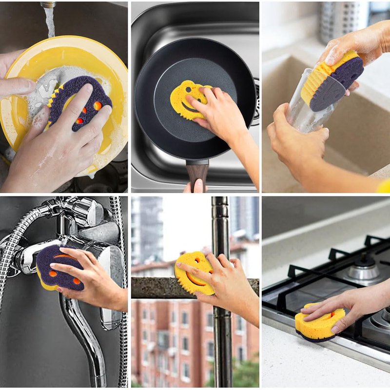 SmilePowo 12 Pack Frog Dual-Sided Multi-Functional Premium Cleaning Sponges,Scrub Sponges,Dishwashing Sponge for Heavy Duty Scouring Pads,Kitchen,Furniture,Dish,Bathroom