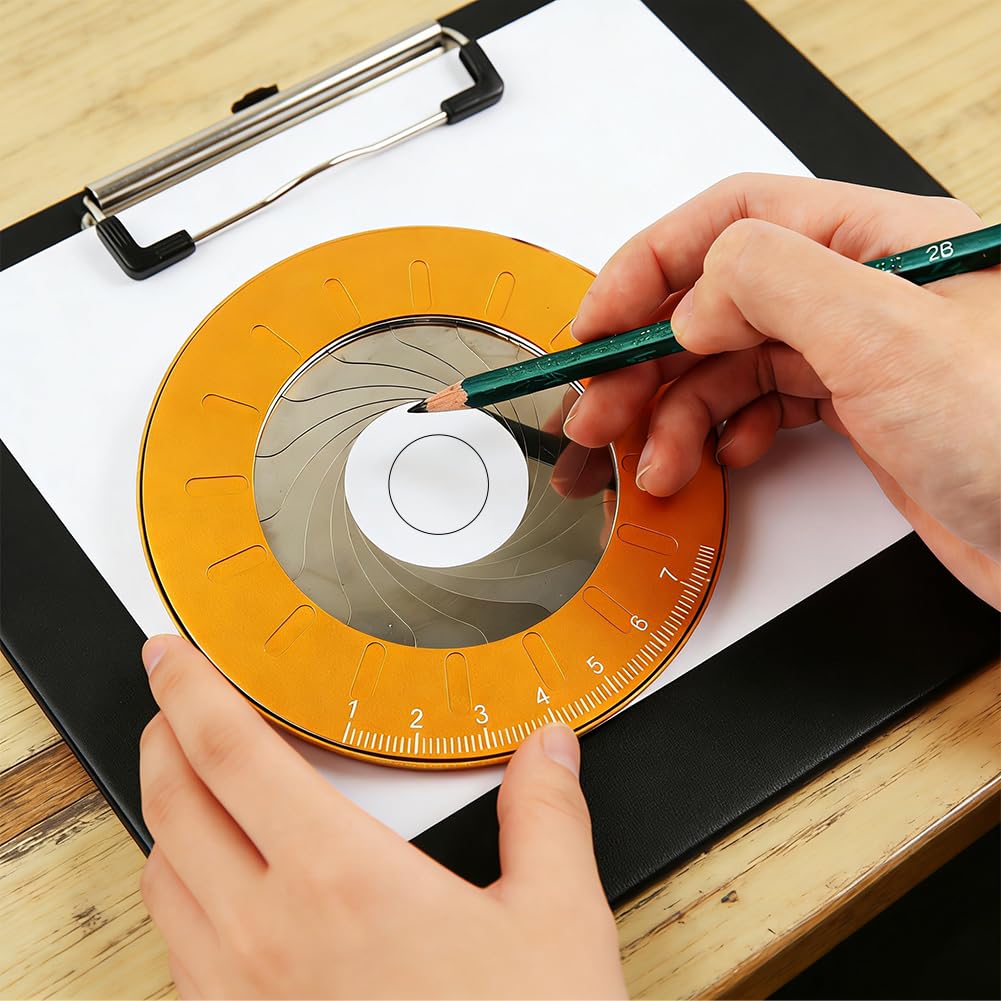 Adjustable Circle Drawing Maker, Stainless Steel & Aluminum Alloy Rotary Round Template, Measuring & Drawing Ruler, Geometric Plotting Compass Tool(Gold,Size:5 inch)