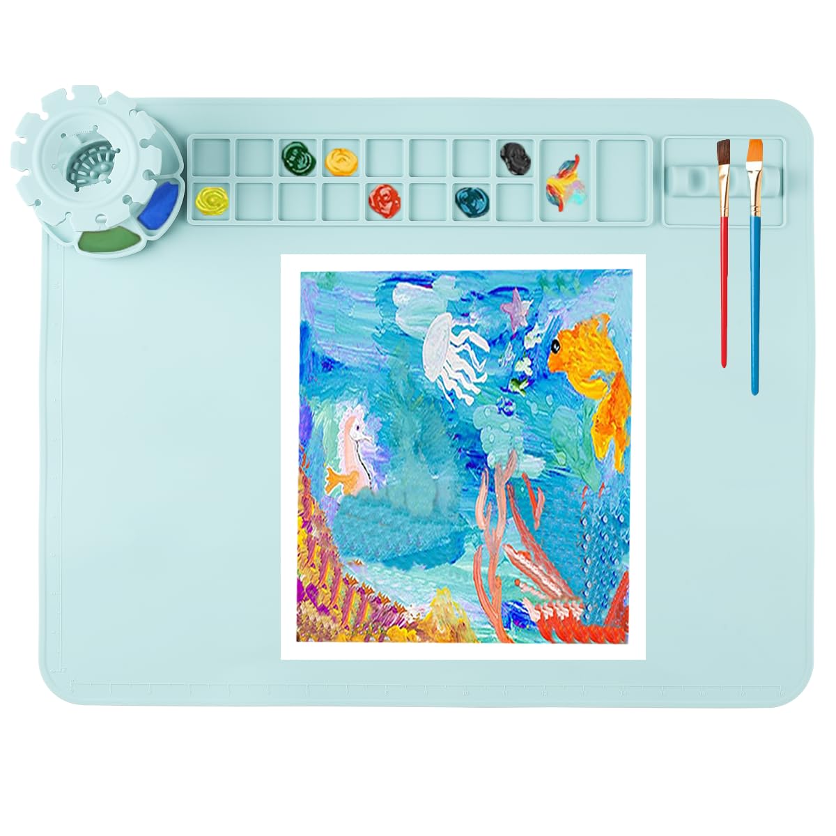 Patpot Silicone Craft Mat, 20"x 16"Painting mat Palette for Resin Casting Mold Mat, Nonstick Craft Sheet with Removable Cleaning Water Cup for Painting, Clay, Art, DIY Projects (Blue)