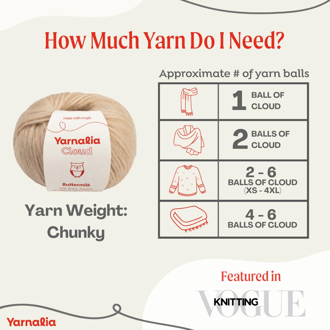 Cloud Chunky Blend Yarn 2-Pack, Super-Soft Baby Alpaca & Merino Fiber Blown into a Recycled Polyamide Tube, Premium Yarn Spun in Peru, Available in 12 Colors for Knitting and Crocheting, Snow.