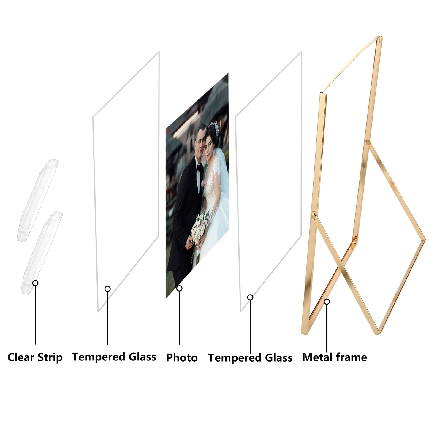 Classura Gold 5x5'' Square Floating Frame Set of 2,For Photo Sizes (3x3''& 4x4''),Beautiful Metal Beaded Edge Frames Adjustable Tabletop/Shelf Photo Frame,Classy Gift Choice for Wedding,Chrismas
