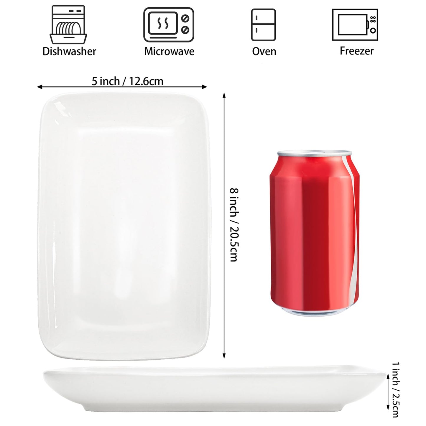 Foraineam 8 Pieces Rectangular Plates 8 Inch Porcelain Platters, Dessert, Appetizer, Salad Plates White Serving Trays