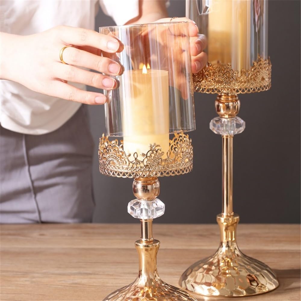 cfycfy987 Candelabra Luxury Golden Metal Glass Candlestick Home Dining Table Decoration Ornament Candle Holder Candle Sticks Holder(Large)