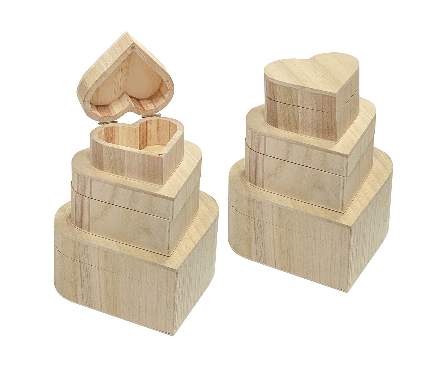 Cregugua 6 Pack Wooden Box Heart-Shaped Jewelry Box Unfinshed Wood Nesting Keepsake storage for Crafts (3 Pieces/set, 2 Sets)