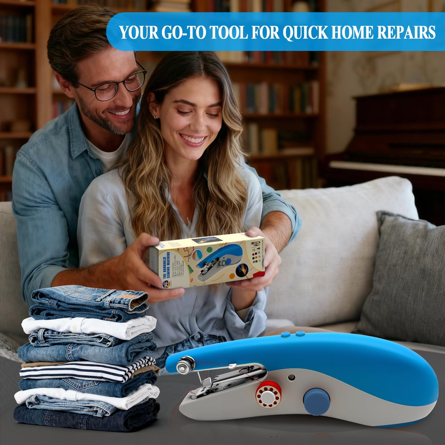Handheld Sewing Machine Portable, New Exterior Design and Upgraded Technology, Dual-Speed, Built-in Work Light, Dual Power Supply. Perfect for Home & Travel, Adults & Beginners, for Clothes & Jeans