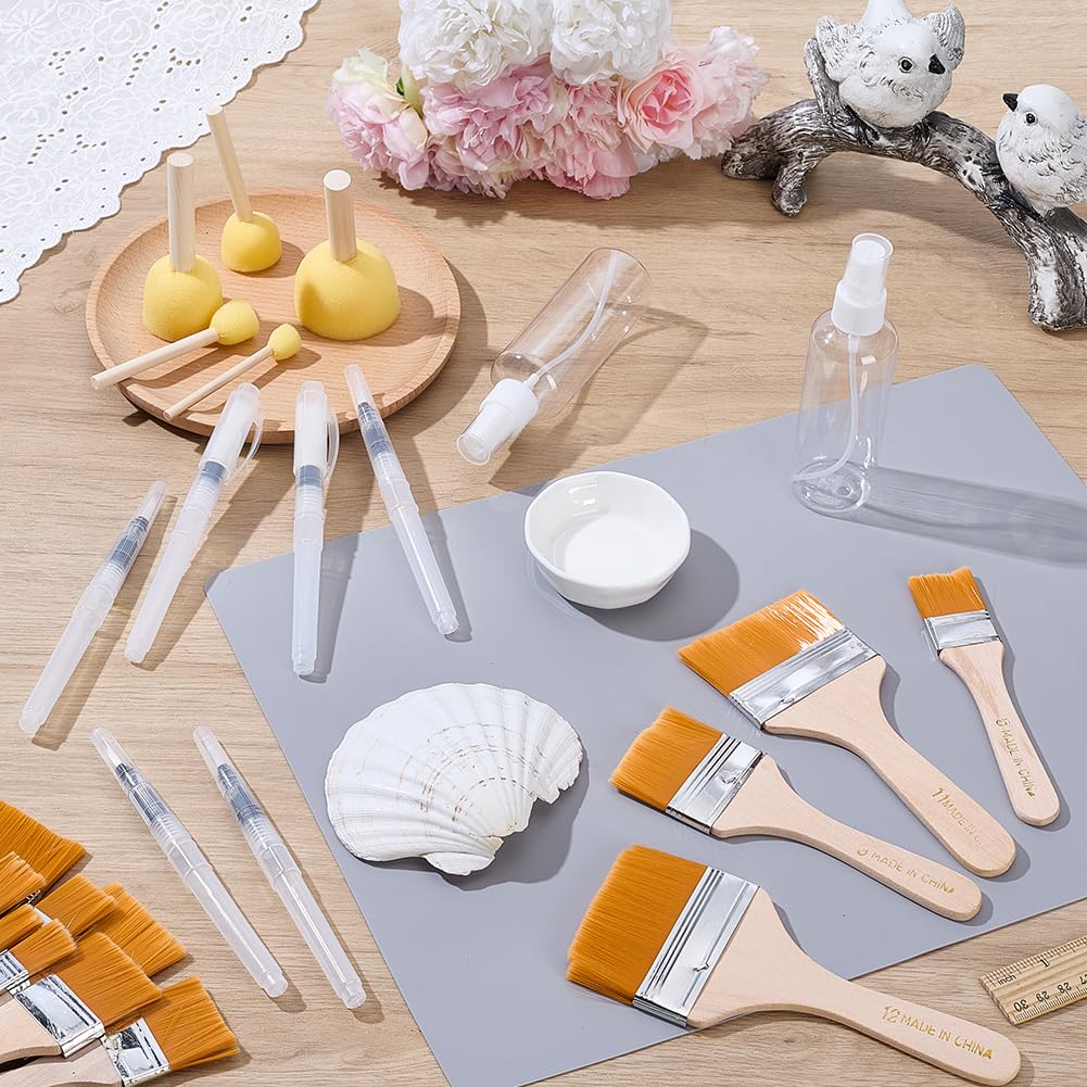 WEBEEDY 27 Pcs Decoupage Tool Set Professional Paper Craft Kit with 5 Sponge Brushes, 12 Wooden Brushes, 6 Water Pen, 2 Spray Bottle & Silicone Table Mat for Scrapbook DIY Art Crafts Supplies