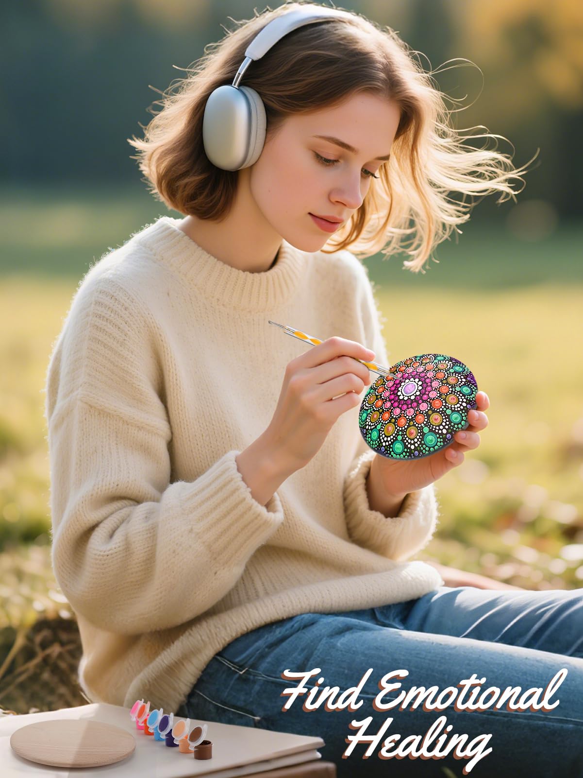 Beeplove Relaxing Crafts for Adults - Gifts for Women Mom Daughter Sister Friend Co-Worker, Beginner Friendly Mandala Rock Painting Kit with Stencils Dotting Tools
