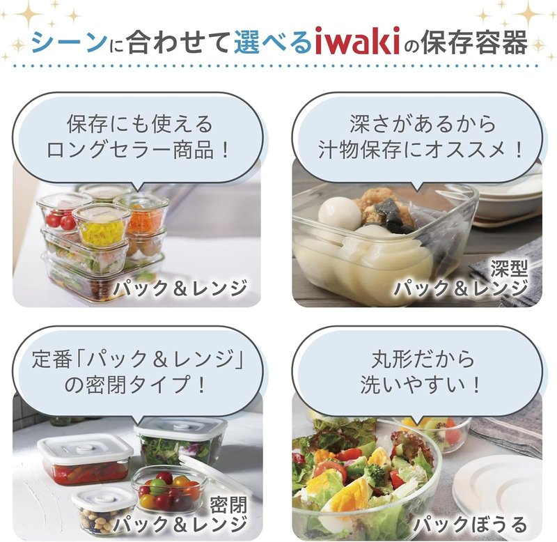 iwaki PC-PRN4G42 Heat Resistant Glass Storage Container, Olive Green, System Set, Mini Pack & Range