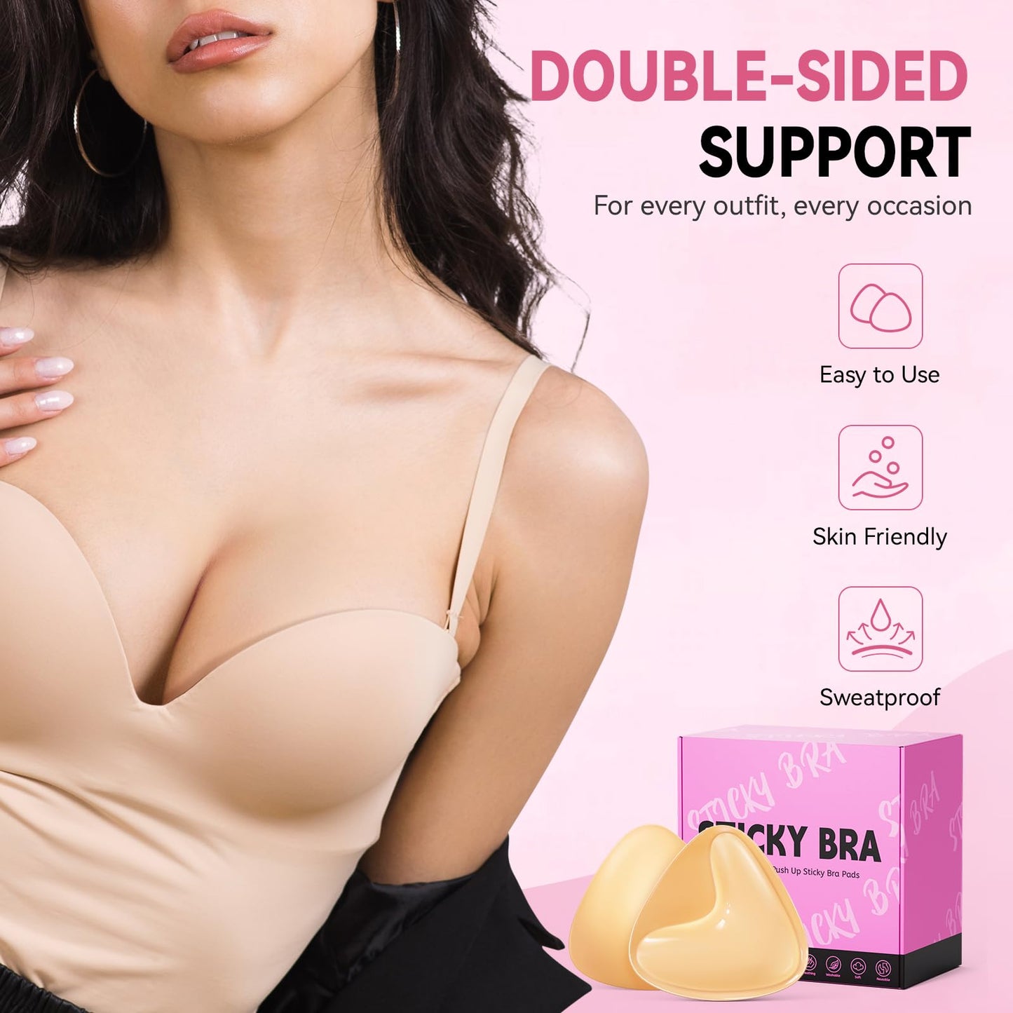 Mearter Ultra Push up Sticky Bra Pads | Double Sided Adhesive Inserts | Stick on for Sports Bra Swimsuit (Medium, Beige)