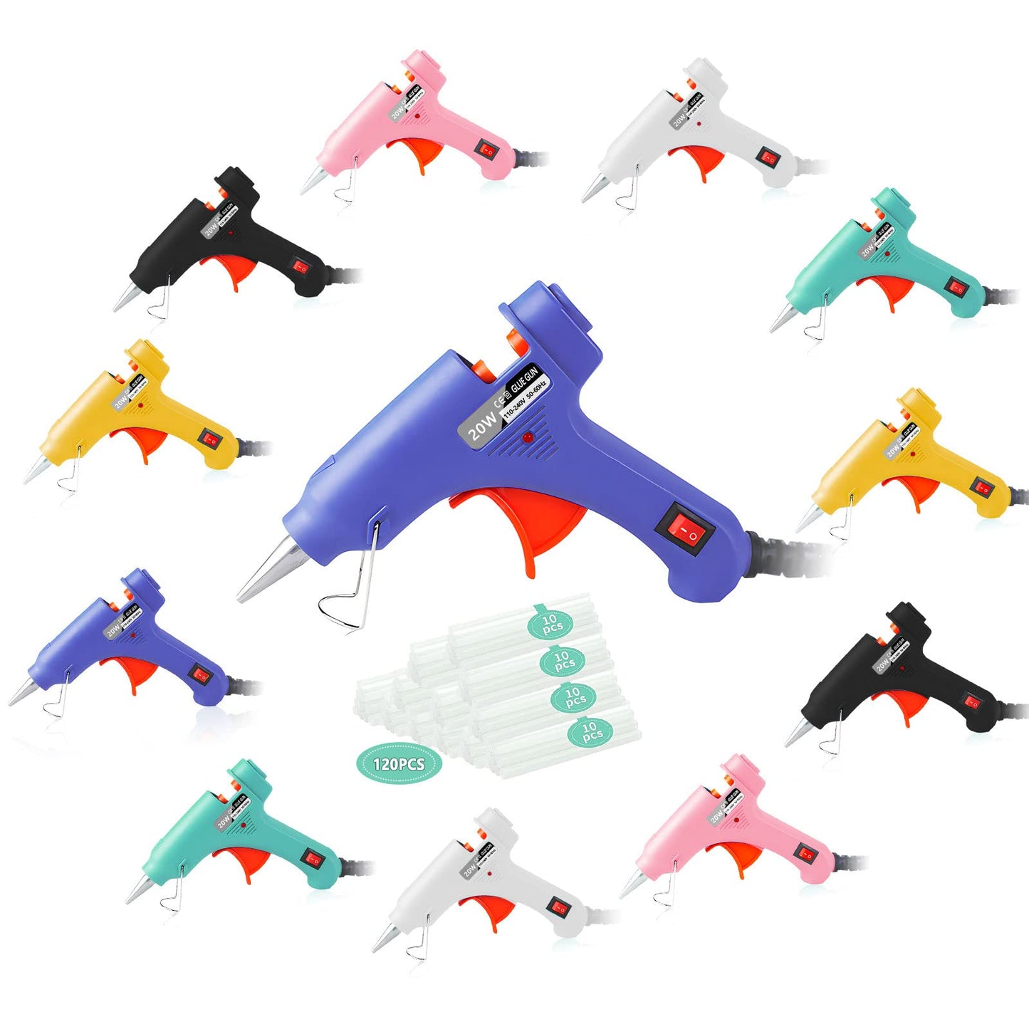 Hot Glue Gun, 12 Pack Mini Glue Gun with 120 Glue Sticks, Craft Glue Gun Kit, Glue Gun Pack, Hot Melt Glue Gun Set for Kids' Crafts, Wood, Glass, DIY Arts, School, and Home Projects - Multicolor