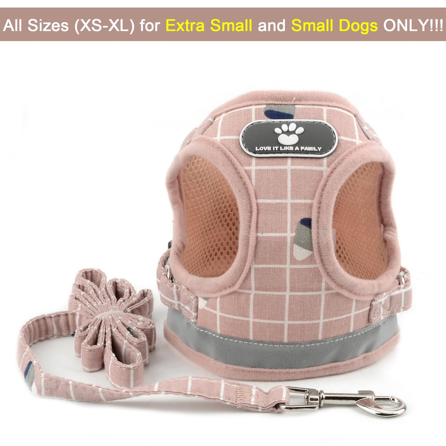 Zunea No Pull Small Dog Harness and Leash Set Adjustable Reflective Step-in Chihuahua Vest Harnesses Mesh Padded Plaid Escape Proof Walking Puppy Jacket for Boy Girl Pet Dogs Cats Pink L