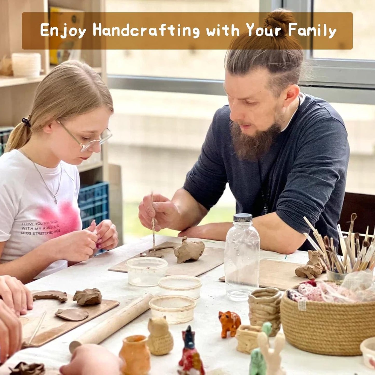 HAWERSI Air Dry Clay Kit for Adults,66 Pcs Beginners Pottery Kit Includes 4.4Lbs Air Dry Clay,Tools, Paints,Brushes,Gloss Varnish,Sand Papers,Non-Stick Rolling Pin,Storage Bag,Christmas Gift