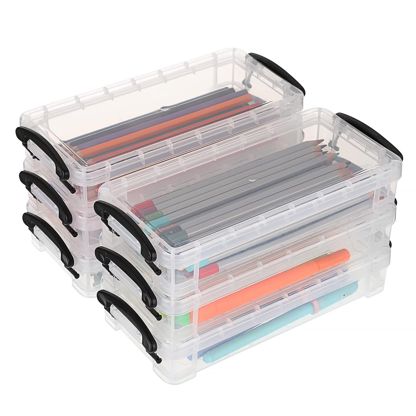 BTSKY Set of 6 Large Capacity Pencil Box, Office Supplies Storage Organizer, Brush Painting Pencils Container for Watercolor Pens and Drawing Tools (Black)