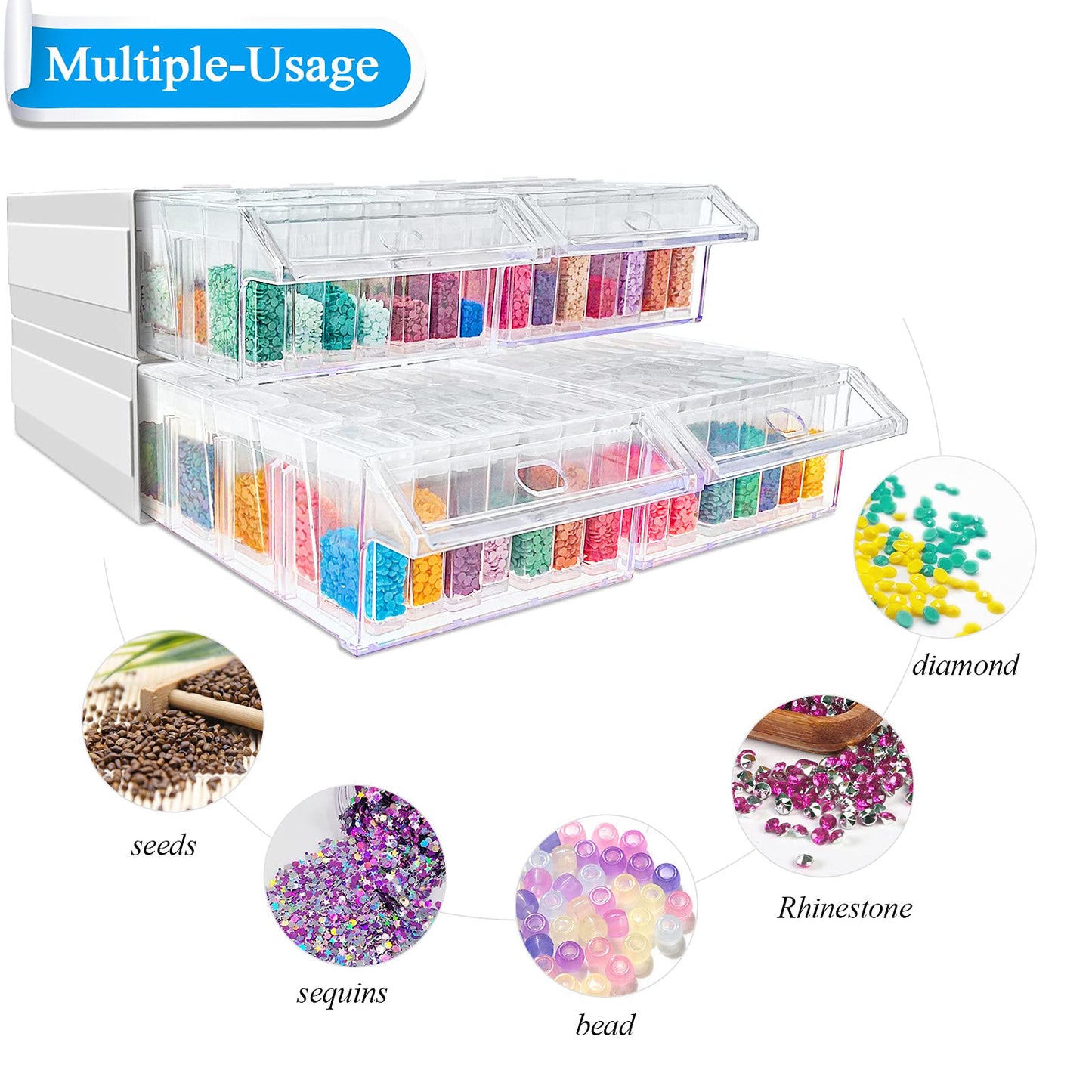 ARTDOT Diamond Painting Storage, 4 Pack Stackable Bead Organizer 140 Slots Individual Containers with Diamond Art Accessories and Tools for Beads Nail Pill Rhinestones Seed