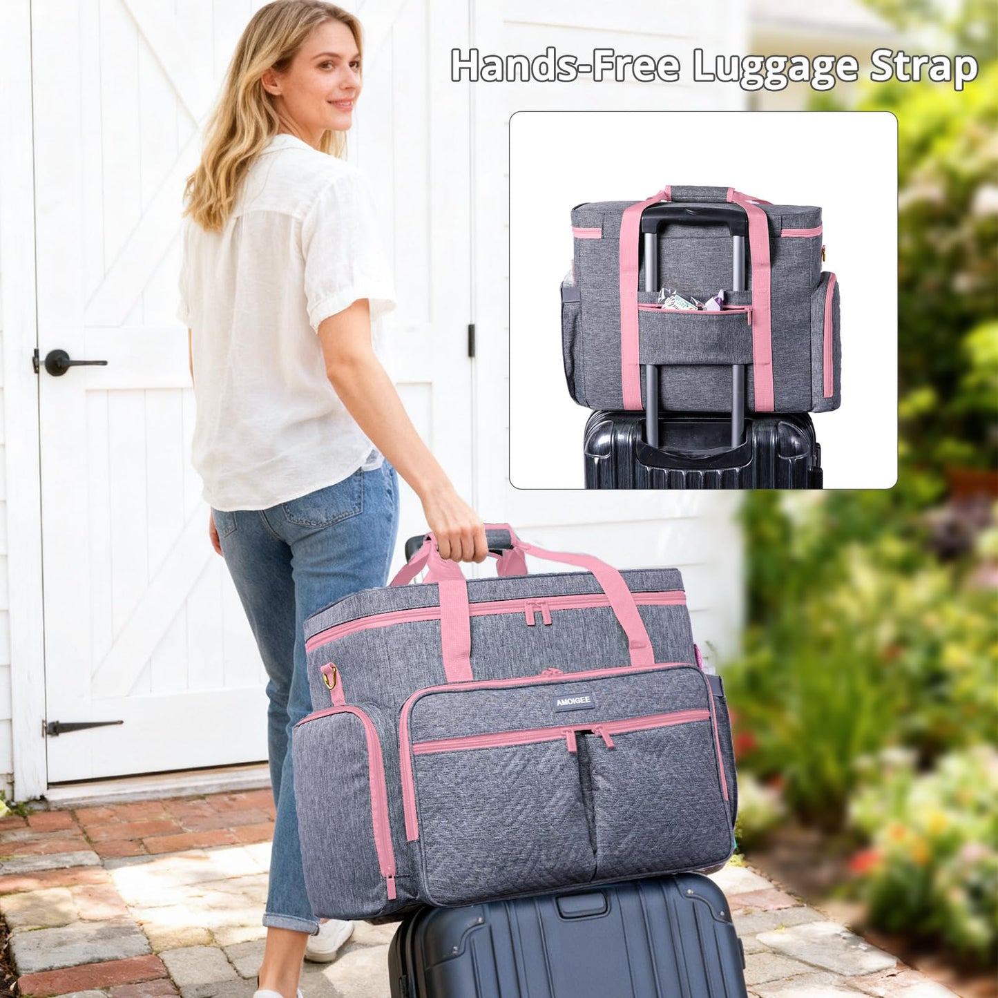 AMOIGEE Rolling Tote Bag with Wheels and Handle, Sewing Machine Case, Craft Organizer Tote for Scrapbooking Storage, Teacher Rolling Bag, Craft Supply Storage, Art Bag, Rolling Cart for Teachers