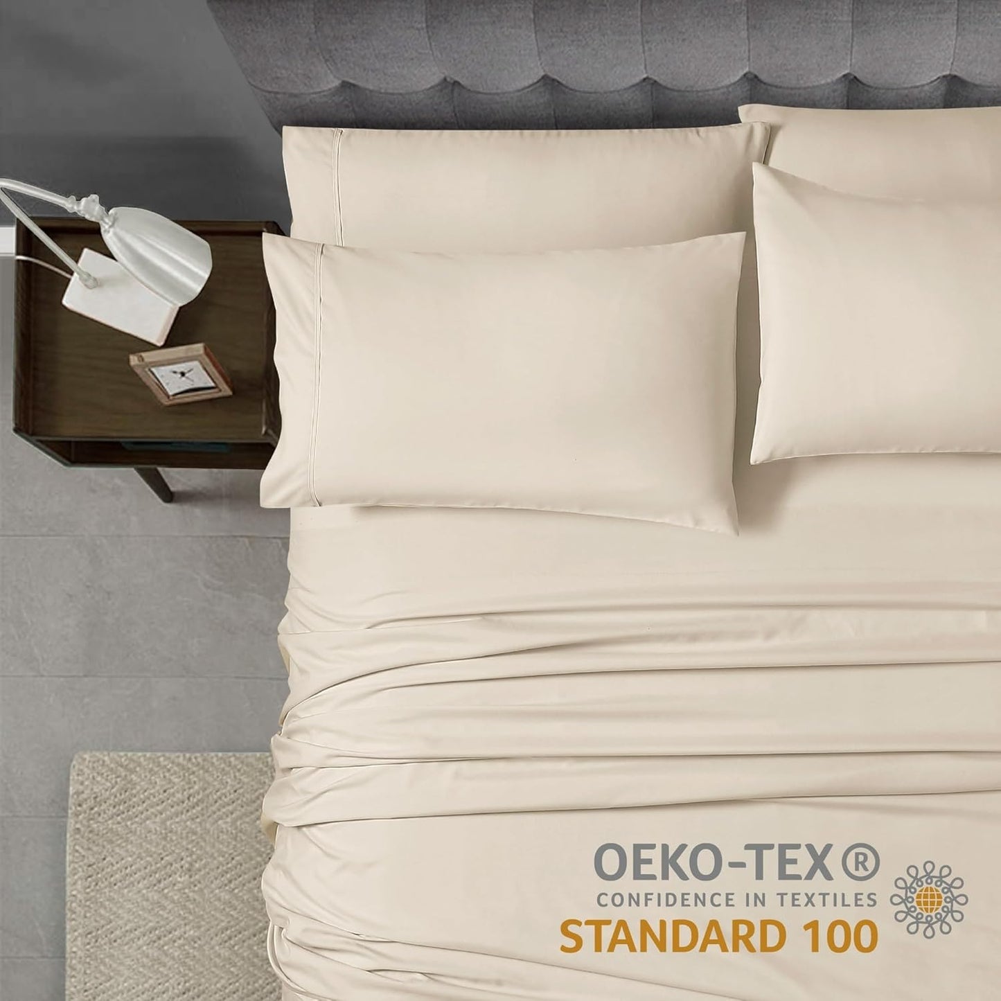 Home Collection Micro Caress Luxurious Sheet Set - 90GSM 4-Piece Cal King Size - Cream Color
