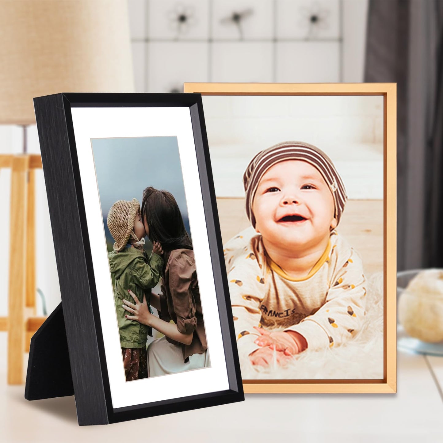 BKABOT 8x10 Picture Frame, Black Aluminum Metal Photo Frames with HD Glass, Fits 5x7 with Mat or 8 x 10 without Mat, Display for Wall and Table