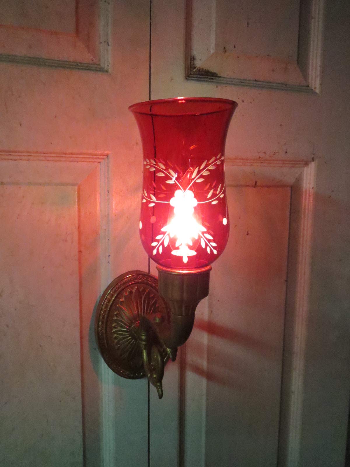 B&P Lamp® Cranberry Hurricane Shade W/Cut "Flowers" Design