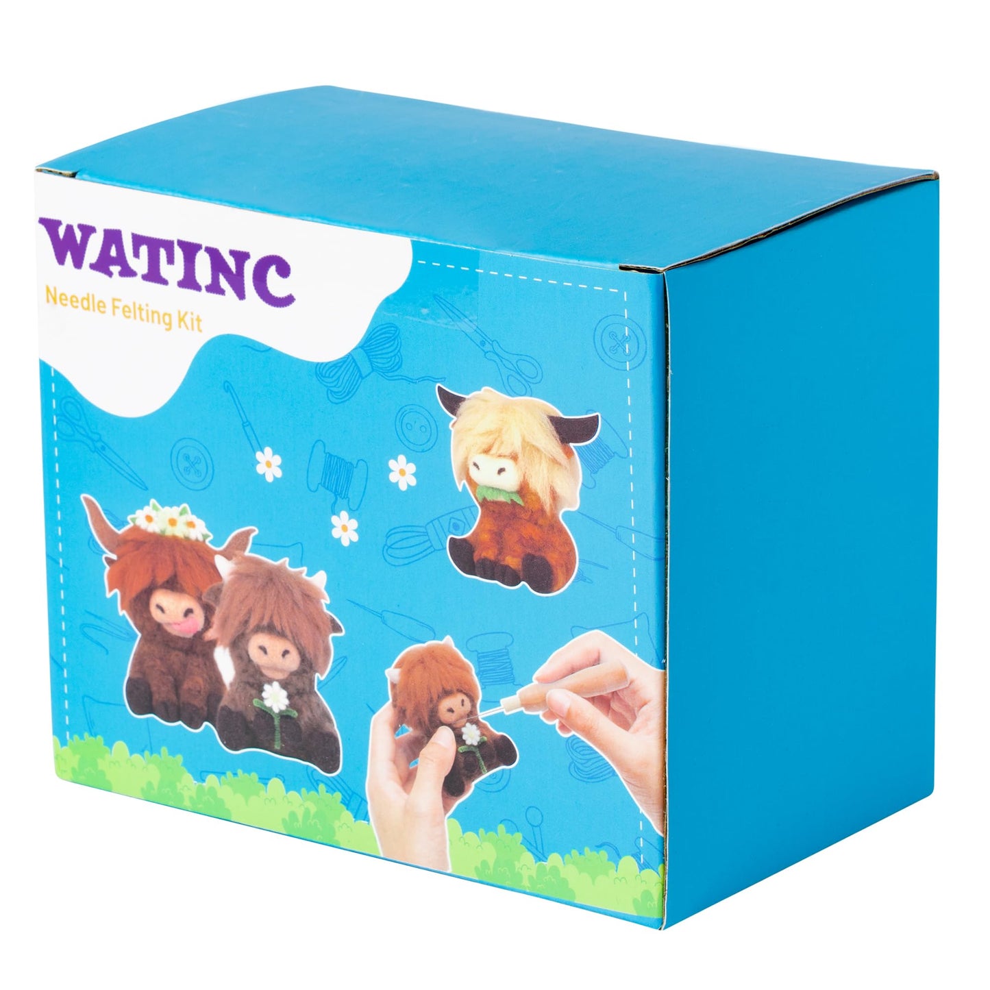 WATINC Needle Felting Kit - 3 Set Unique Different Cute Doll Wool Felt Needle Tools Foam Pad Instruction, DIY Home Decoration Craft Party Supplies for Art Work Starter Beginners (Highland Cow)