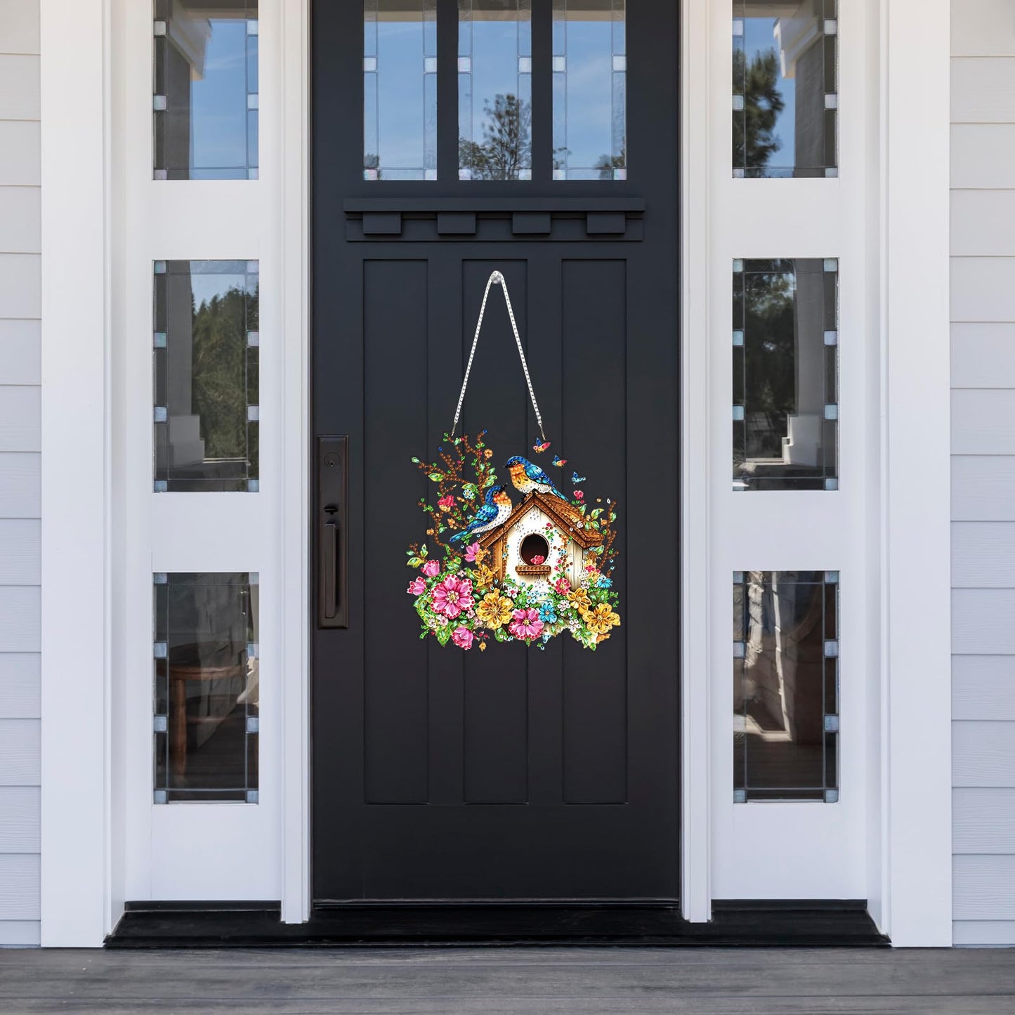Lxmsja DIY Colorful Birdhouse Diamond Painting Hanging Ornament, Double-Sided Acrylic Flowers Branches Diamond Art Kit, Special Shaped Suncatcher Hanging Pendant Window Art Kit 8x7 inch