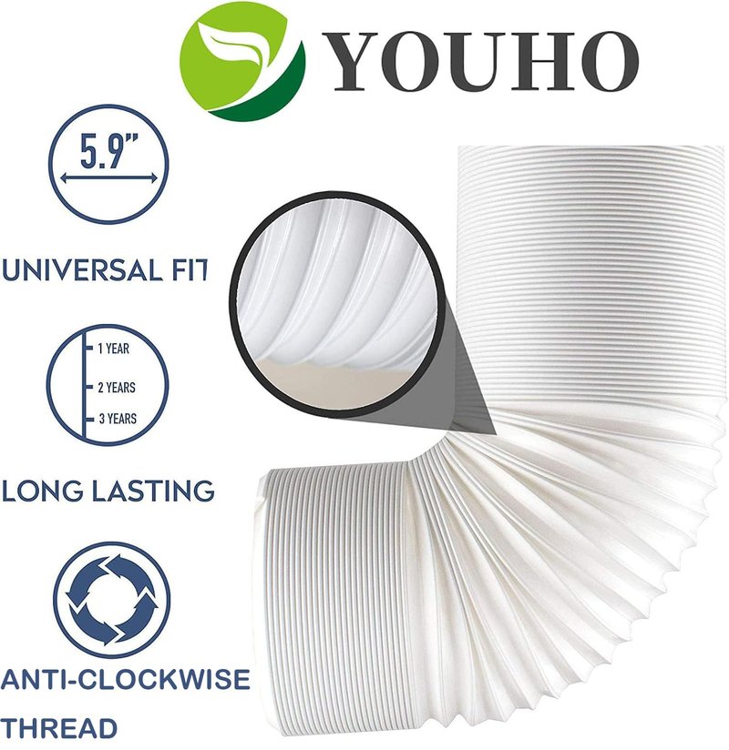 YOUHO Air Conditioner Hose, Portable Exhaust Vent Hose with 5.9 Inch (6”) Diameter, Counterclockwise AC Hose Length to 80 Inch, Universal Replacement AC Vent Hose for LG and Many More Portable AC